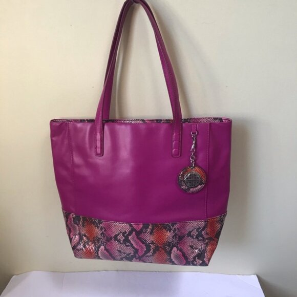 Kate Landry NEW Leather Snake Animal Print Tote Bag Shoulder Satchel FOB Pink - Picture 3 of 16